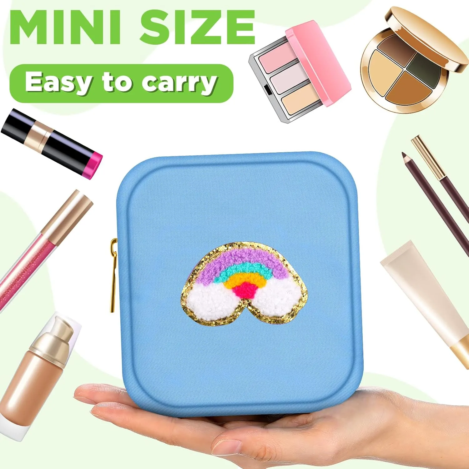 Zubebe 6 Pcs Preppy Patch Cute Makeup Bags Toiletry Bags Skincare Pouch Chenille Letter Nylon Bag for Purse Small Zipper Cosmetic Makeup Pouch Preppy Things for Travel(Stylish Color)